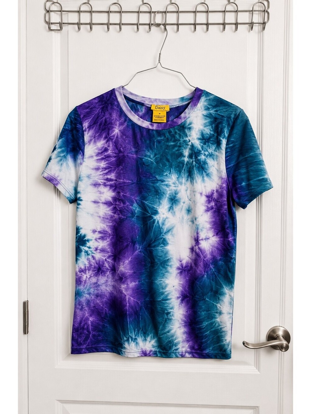 Daisy Purple Teal Tie Dye T-Shirt Women’s Medium Stretch Y2K Festival Top